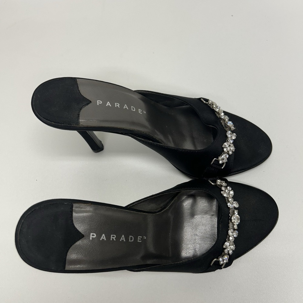 Vintage Parade Y2K Black Rhinestone Stiletto Mule Heels Party Cocktail Size 6 - Picture 11 of 14